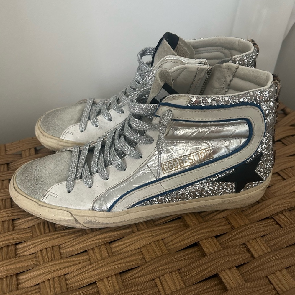 Golden Goose High Top Slide Sneaker Laminated And Glitter
